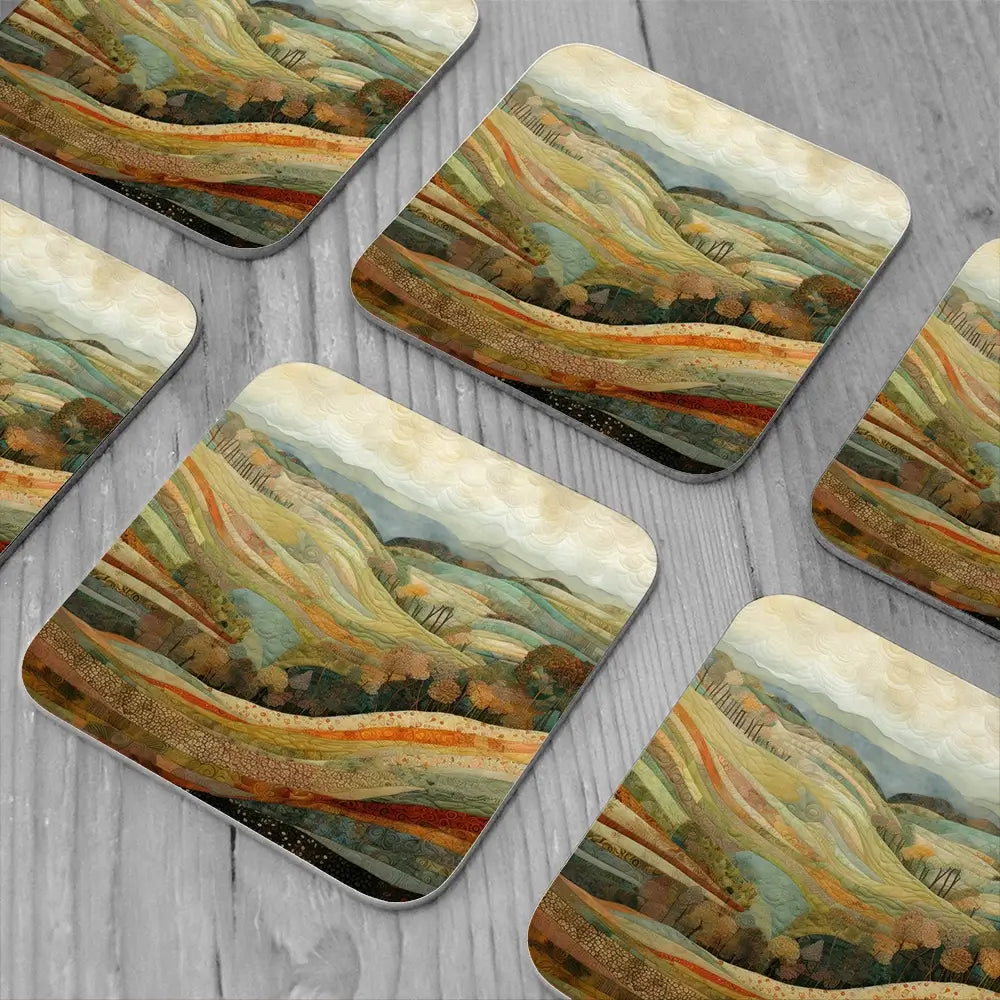 Quilted Autumn Landscape Coaster Set Quilted Autumn Landscape Coaster Set wall art product Art Print Shop