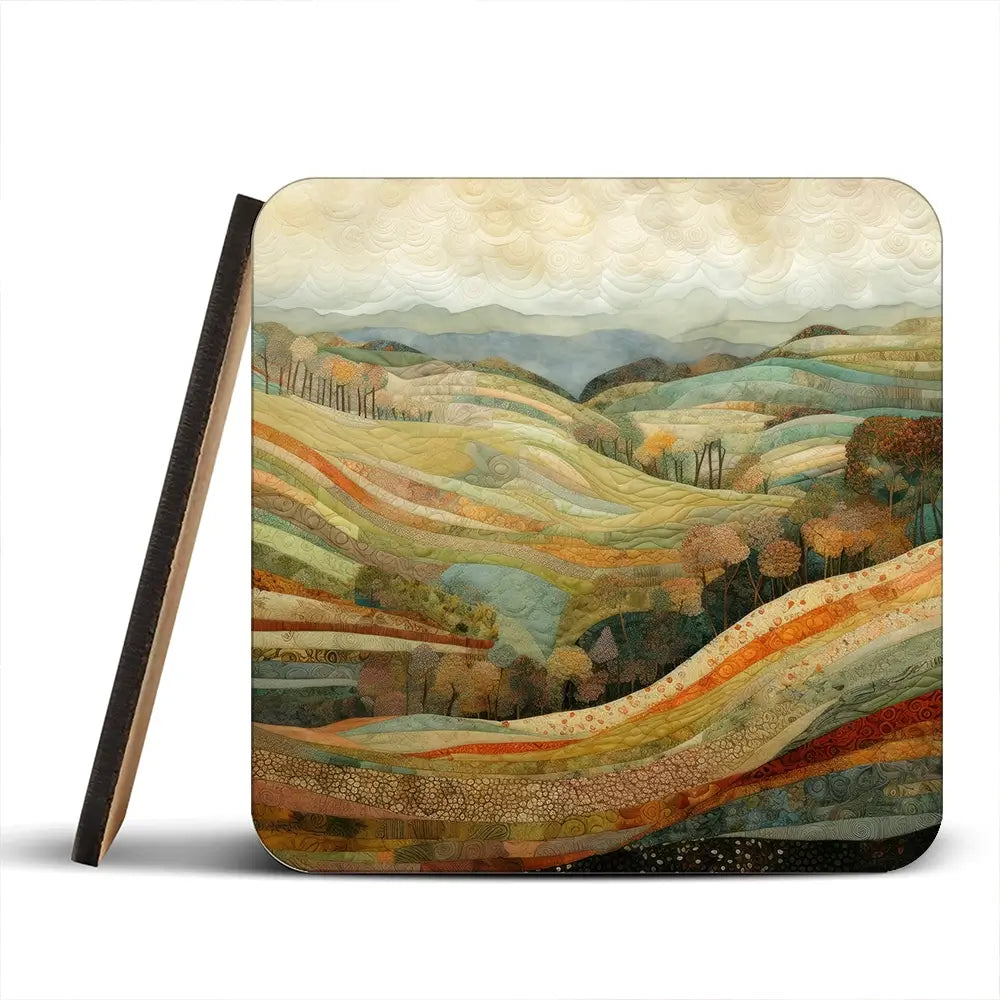 Quilted Autumn Landscape Coaster Set Quilted Autumn Landscape Coaster Set wall art product Art Print Shop