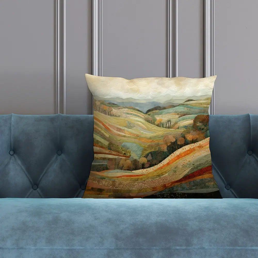 Quilted Autumn Landscape Cushion Quilted Autumn Landscape Cushion wall art product Art Print Shop