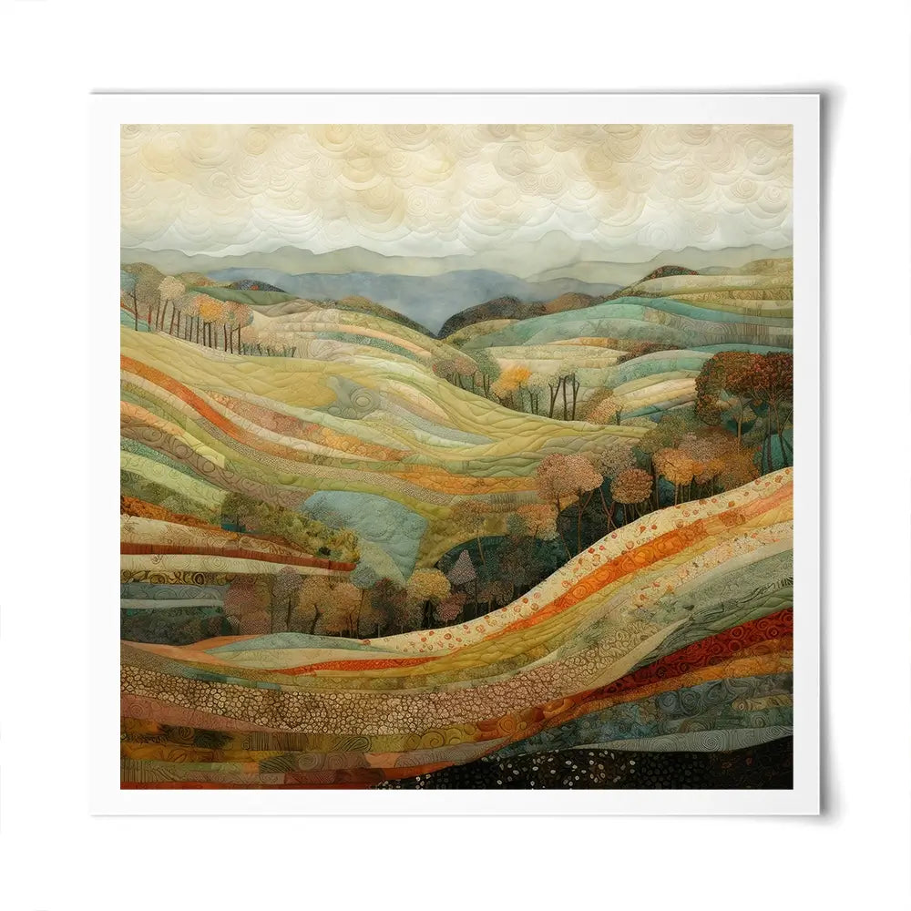Quilted Autumn Landscape Square Art Print Quilted Autumn Landscape Square Art Print wall art product Art Print Shop