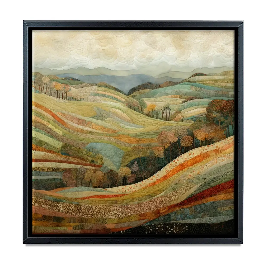Quilted Autumn Landscape Square Canvas Print Quilted Autumn Landscape Square Canvas Print wall art product Art Print Shop