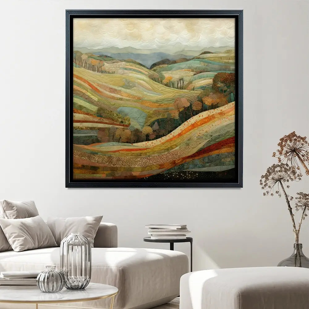 Quilted Autumn Landscape Square Canvas Print Quilted Autumn Landscape Square Canvas Print wall art product Art Print Shop
