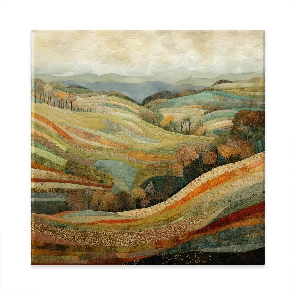 Quilted Autumn Landscape Square Canvas Print Quilted Autumn Landscape Square Canvas Print wall art product Art Print Shop