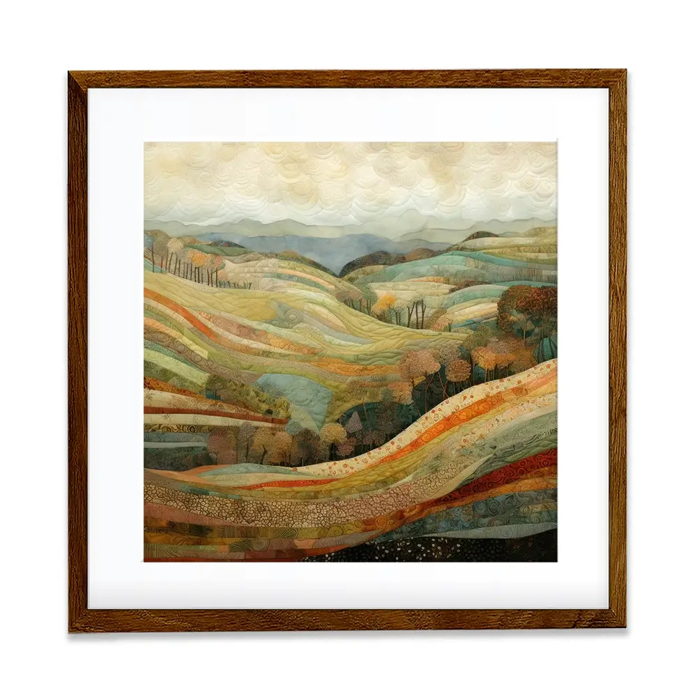 Quilted Autumn Landscape Square Framed Art Print Quilted Autumn Landscape Square Framed Art Print wall art product Art Print Shop