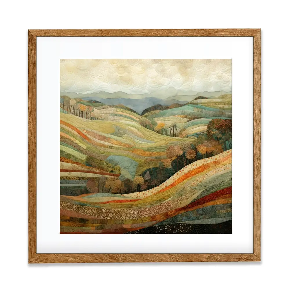 Quilted Autumn Landscape Square Framed Art Print Quilted Autumn Landscape Square Framed Art Print wall art product Art Print Shop