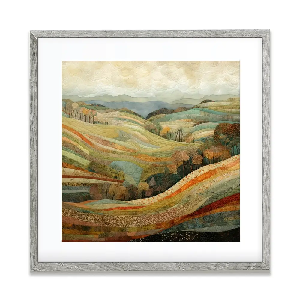 Quilted Autumn Landscape Square Framed Art Print Quilted Autumn Landscape Square Framed Art Print wall art product Art Print Shop