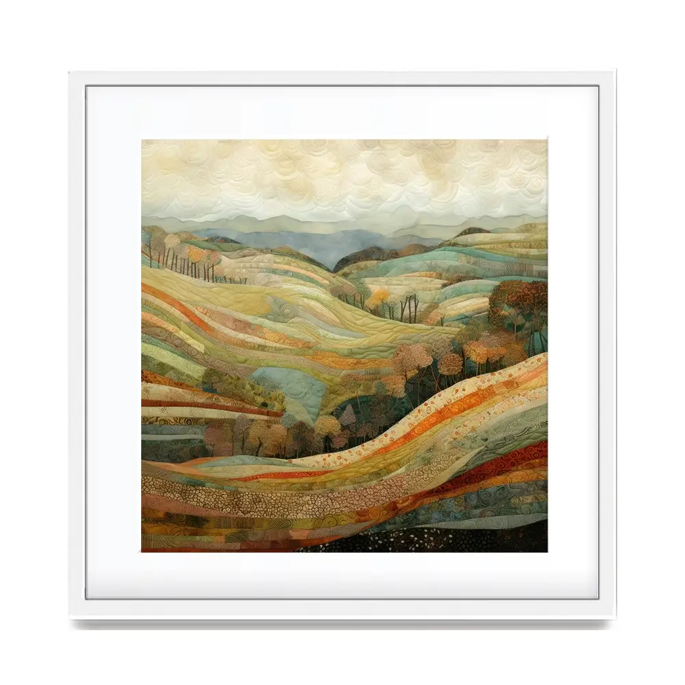 Quilted Autumn Landscape Square Framed Art Print Quilted Autumn Landscape Square Framed Art Print wall art product Art Print Shop