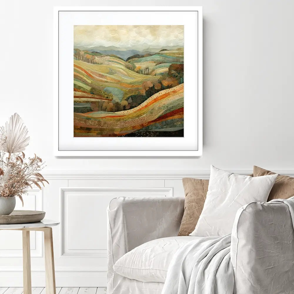 Quilted Autumn Landscape Square Framed Art Print Quilted Autumn Landscape Square Framed Art Print wall art product Art Print Shop