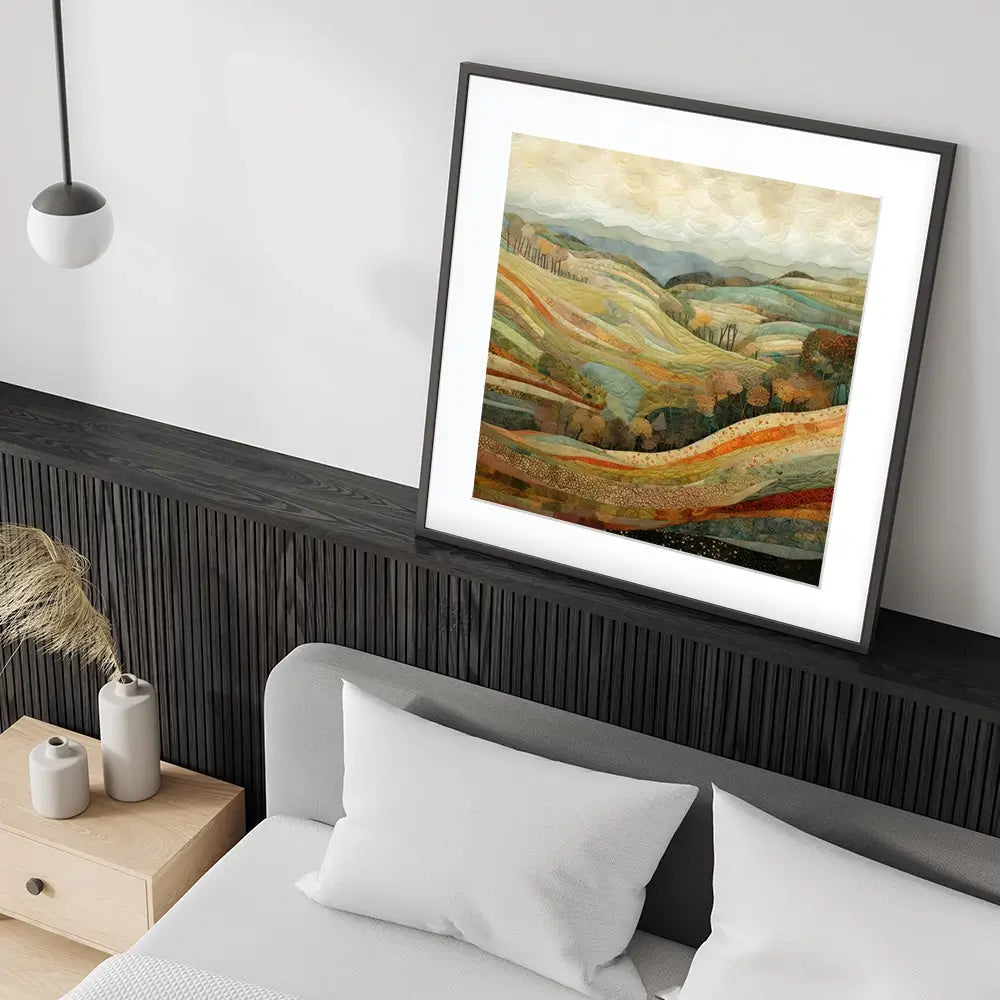 Quilted Autumn Landscape Square Framed Art Print Quilted Autumn Landscape Square Framed Art Print wall art product Art Print Shop