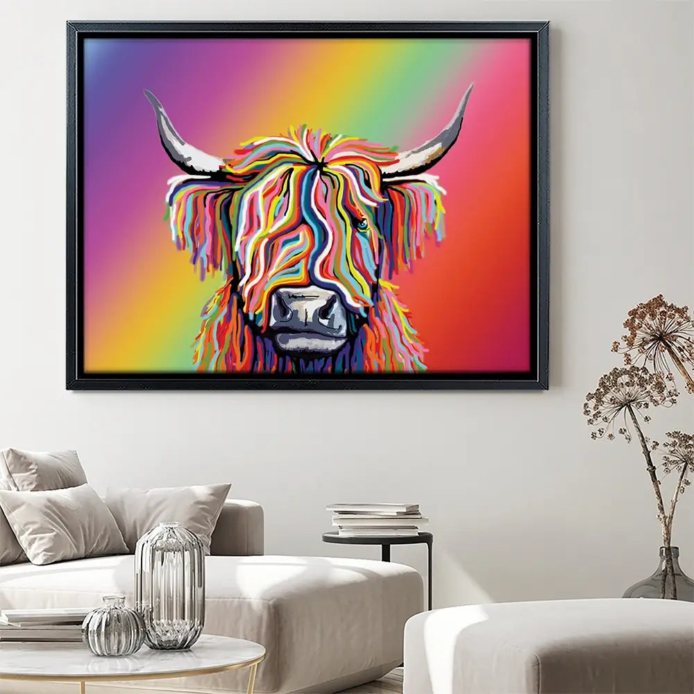 Rainbow Highland Cow Canvas Print Rainbow Highland Cow Canvas Print wall art product Independent