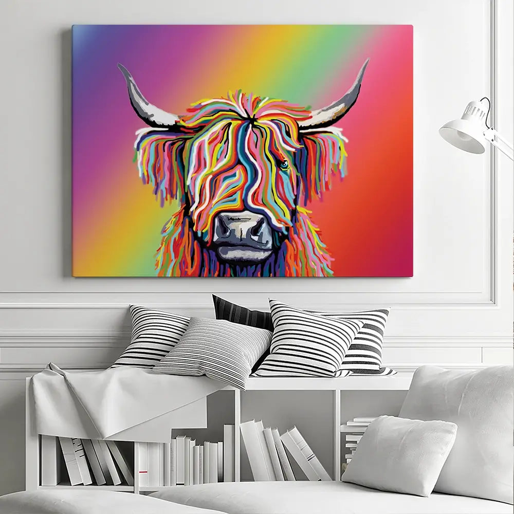 Rainbow Highland Cow Canvas Print Rainbow Highland Cow Canvas Print wall art product Independent