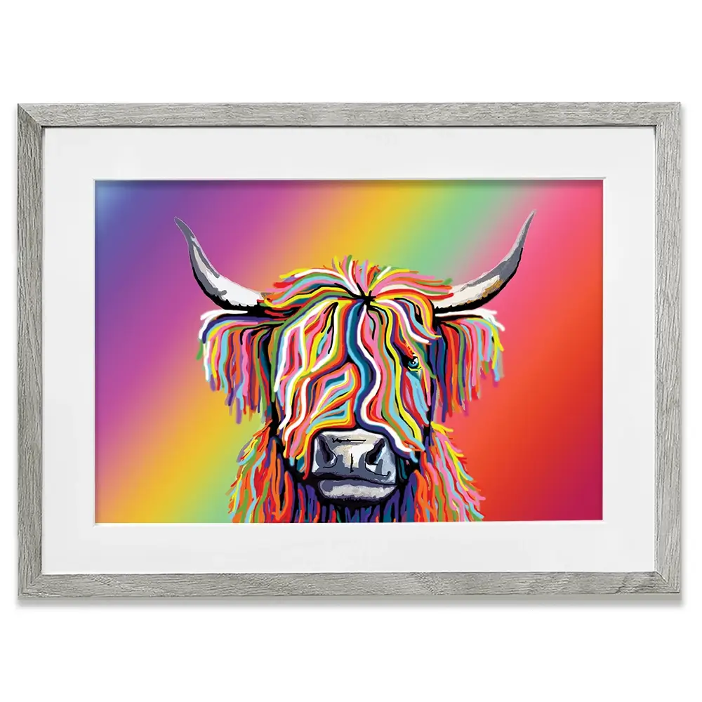 Rainbow Highland Cow Framed Art Print Rainbow Highland Cow Framed Art Print wall art product Independent