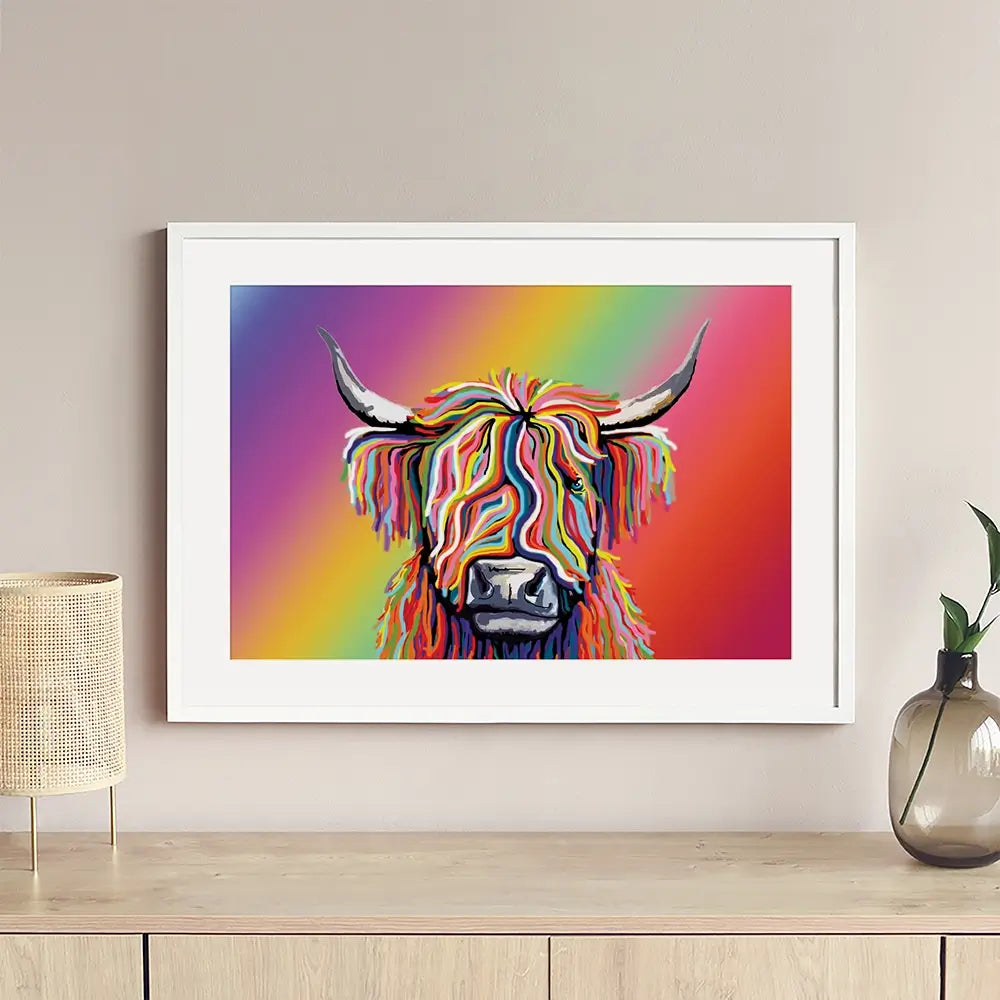 Rainbow Highland Cow Framed Art Print Rainbow Highland Cow Framed Art Print wall art product Independent