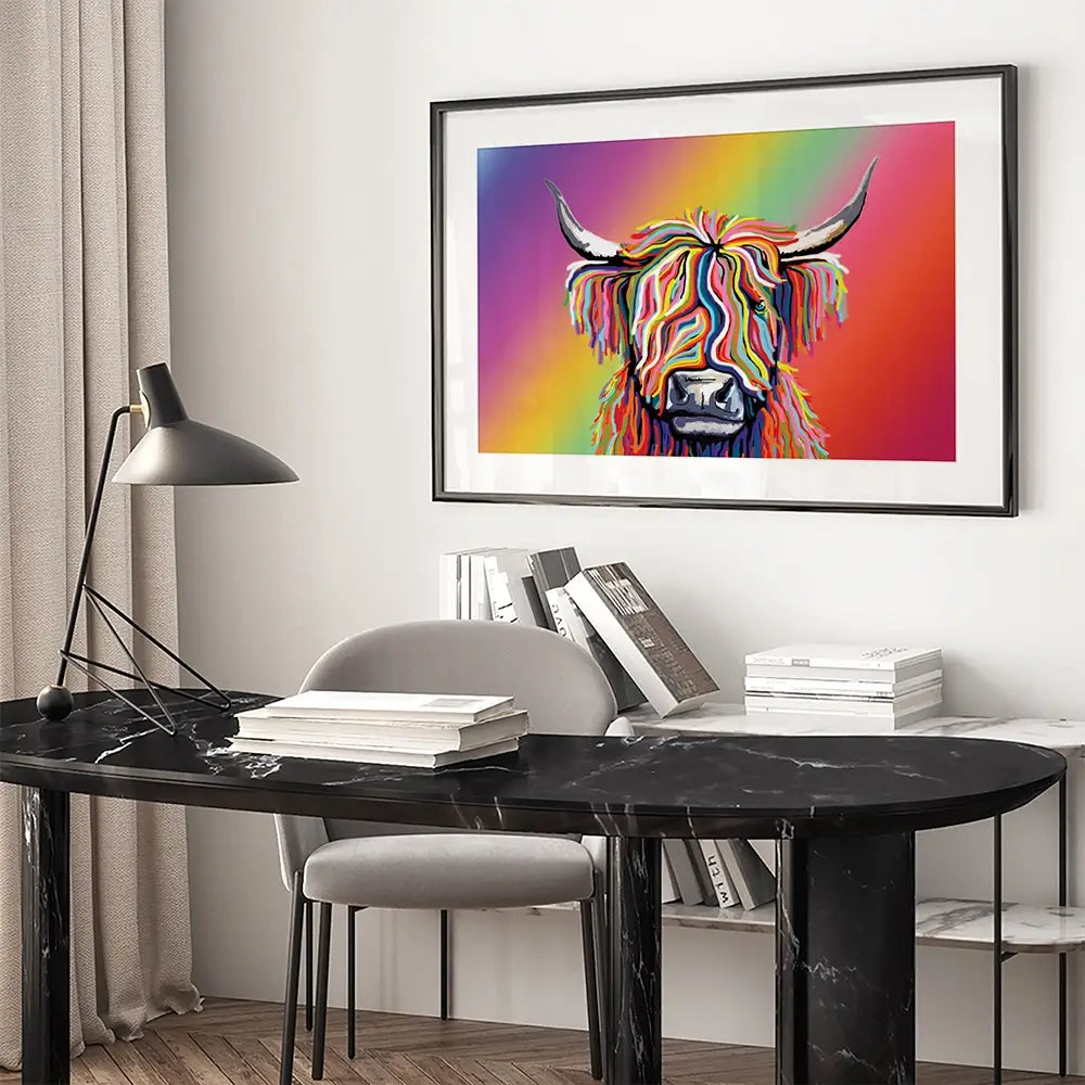 Rainbow Highland Cow Framed Art Print Rainbow Highland Cow Framed Art Print wall art product Independent