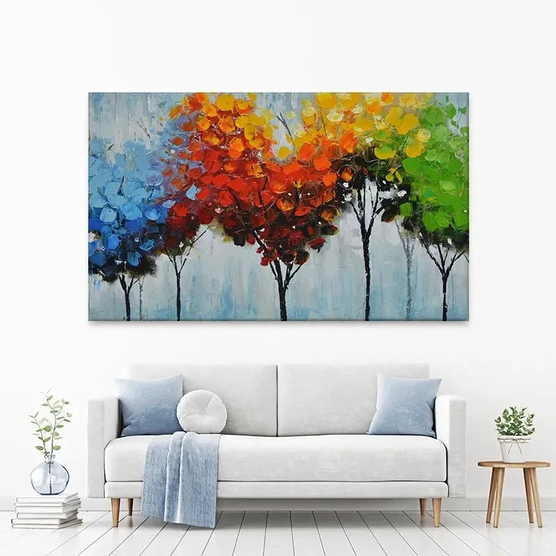 Rainbow Line Of Trees Canvas Print Rainbow Line Of Trees Canvas Print wall art product CHENYU ARTS / Shutterstock