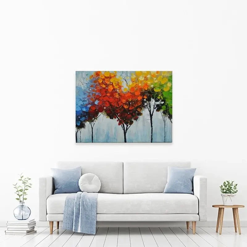 Rainbow Line Of Trees Canvas Print Rainbow Line Of Trees Canvas Print wall art product CHENYU ARTS / Shutterstock
