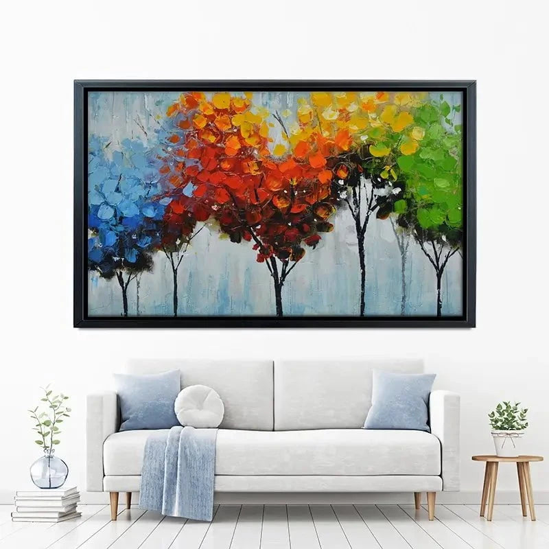 Rainbow Line Of Trees Canvas Print Rainbow Line Of Trees Canvas Print wall art product CHENYU ARTS / Shutterstock