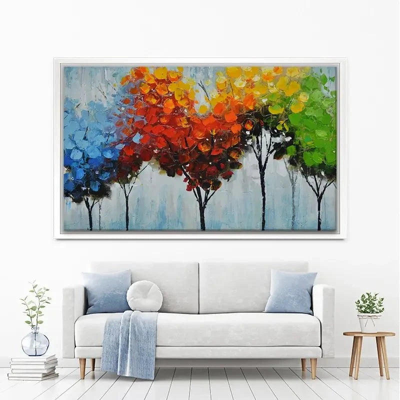 Rainbow Line Of Trees Canvas Print Rainbow Line Of Trees Canvas Print wall art product CHENYU ARTS / Shutterstock