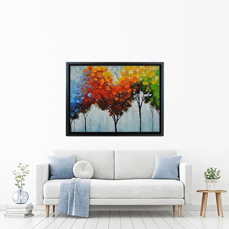 Rainbow Line Of Trees Canvas Print Rainbow Line Of Trees Canvas Print wall art product CHENYU ARTS / Shutterstock