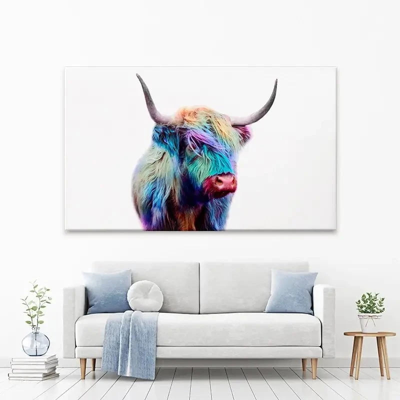 Rainbow Style Highland Cow Canvas Print Rainbow Style Highland Cow Canvas Print wall art product Patricia Chumillas / Shutterstock