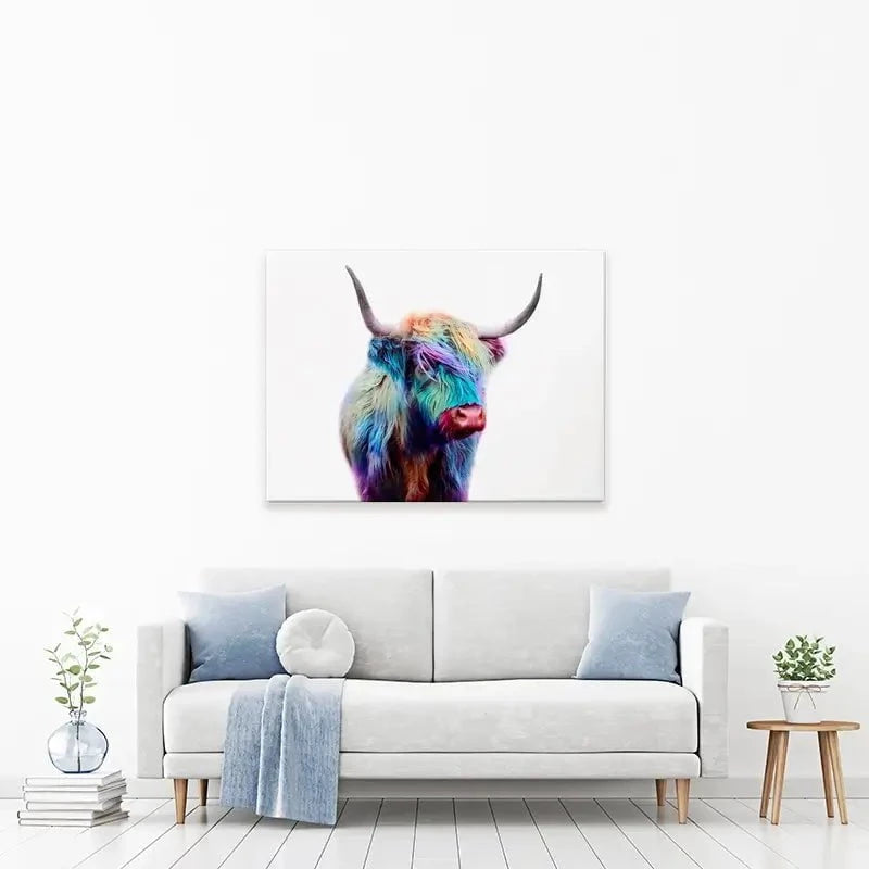 Rainbow Style Highland Cow Canvas Print Rainbow Style Highland Cow Canvas Print wall art product Patricia Chumillas / Shutterstock