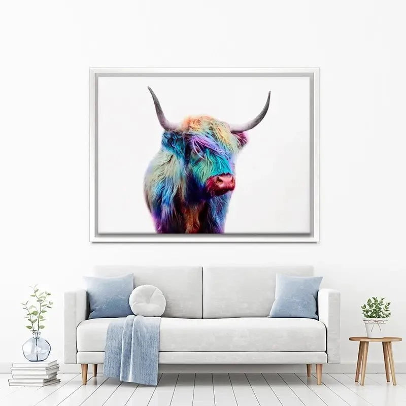 Rainbow Style Highland Cow Canvas Print Rainbow Style Highland Cow Canvas Print wall art product Patricia Chumillas / Shutterstock
