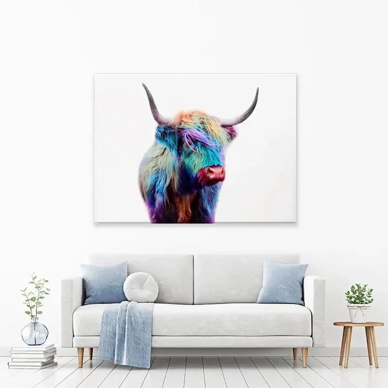 Rainbow Style Highland Cow Canvas Print Rainbow Style Highland Cow Canvas Print wall art product Patricia Chumillas / Shutterstock