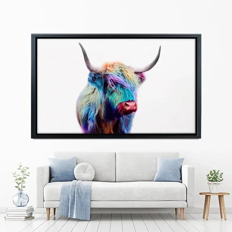 Rainbow Style Highland Cow Canvas Print Rainbow Style Highland Cow Canvas Print wall art product Patricia Chumillas / Shutterstock