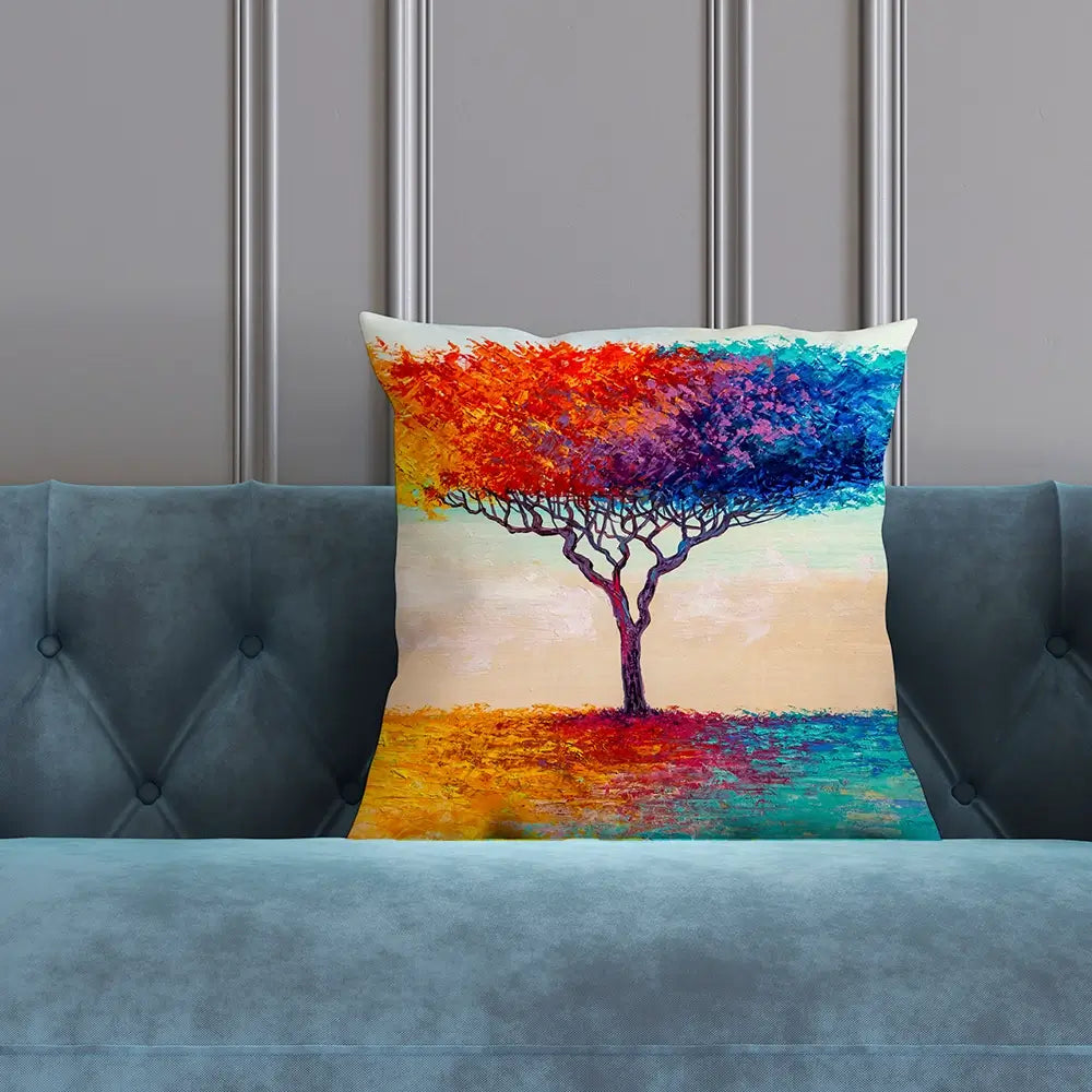 Rainbow Tree Oil Painting Cushion Rainbow Tree Oil Painting Cushion wall art product Art Print Shop