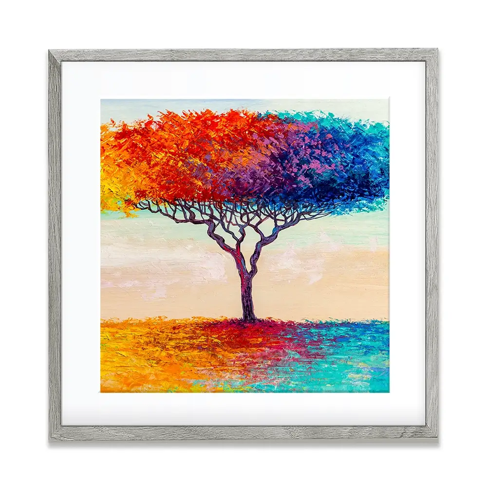 Rainbow Tree Oil Painting Square Framed Art Print Rainbow Tree Oil Painting Square Framed Art Print wall art product Art Print Shop