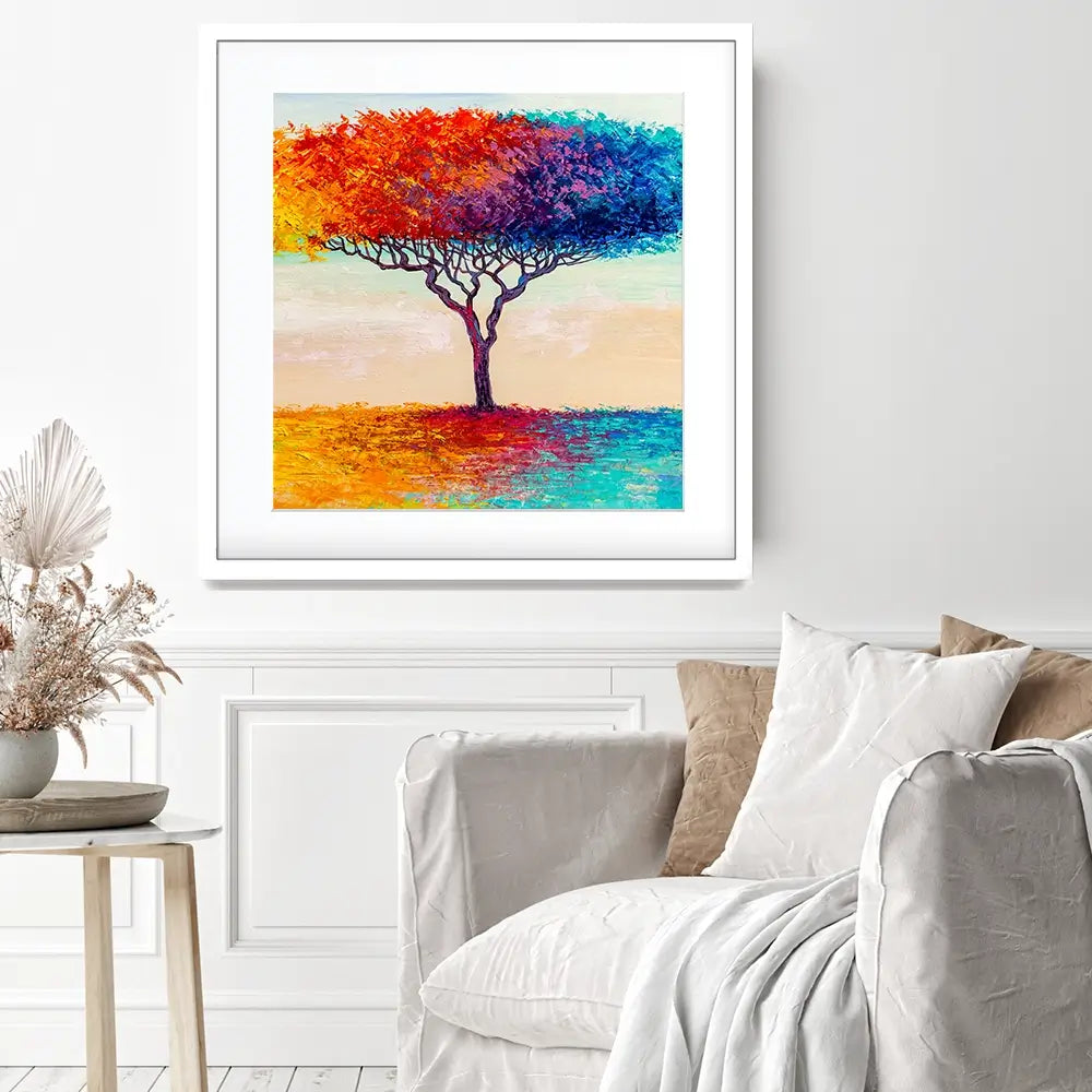 Rainbow Tree Oil Painting Square Framed Art Print Rainbow Tree Oil Painting Square Framed Art Print wall art product Art Print Shop