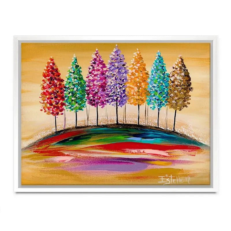 Rainbow Trees On The Hill Canvas Print Rainbow Trees On The Hill Canvas Print wall art product Estelle Grengs - Independent
