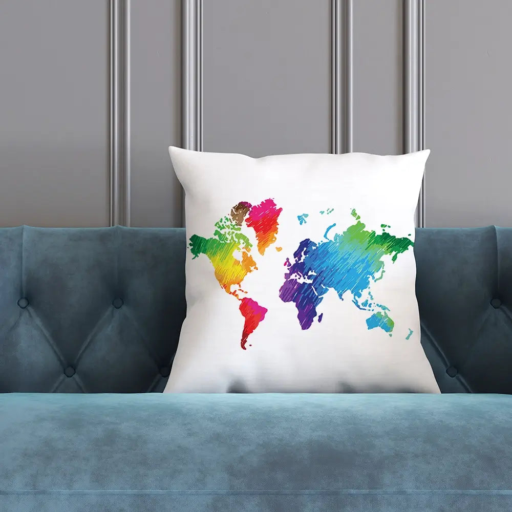 Rainbow World Map Cushion Rainbow World Map Cushion wall art product Ludmila Meshcheriakova / Shutterstock