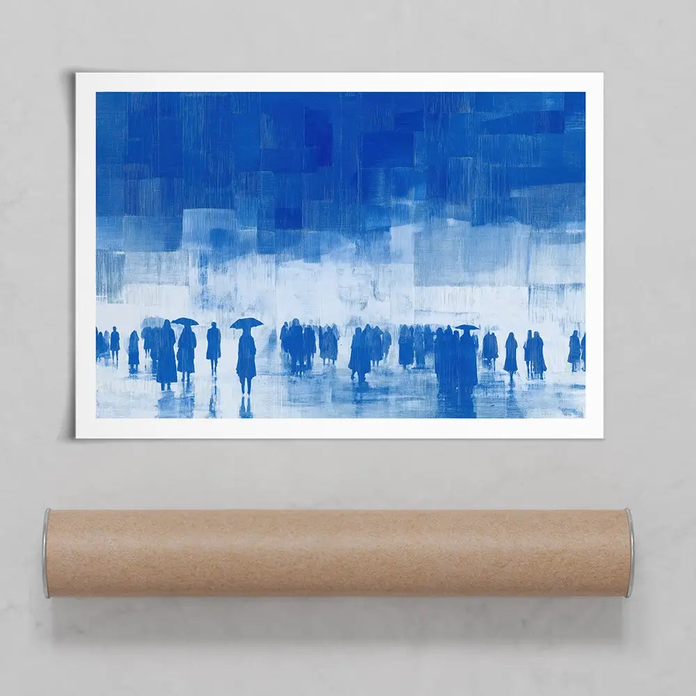 Rainy City Crowd With Umbrellas Art Print Rainy City Crowd With Umbrellas Art Print wall art product Chromatic Storm Studio