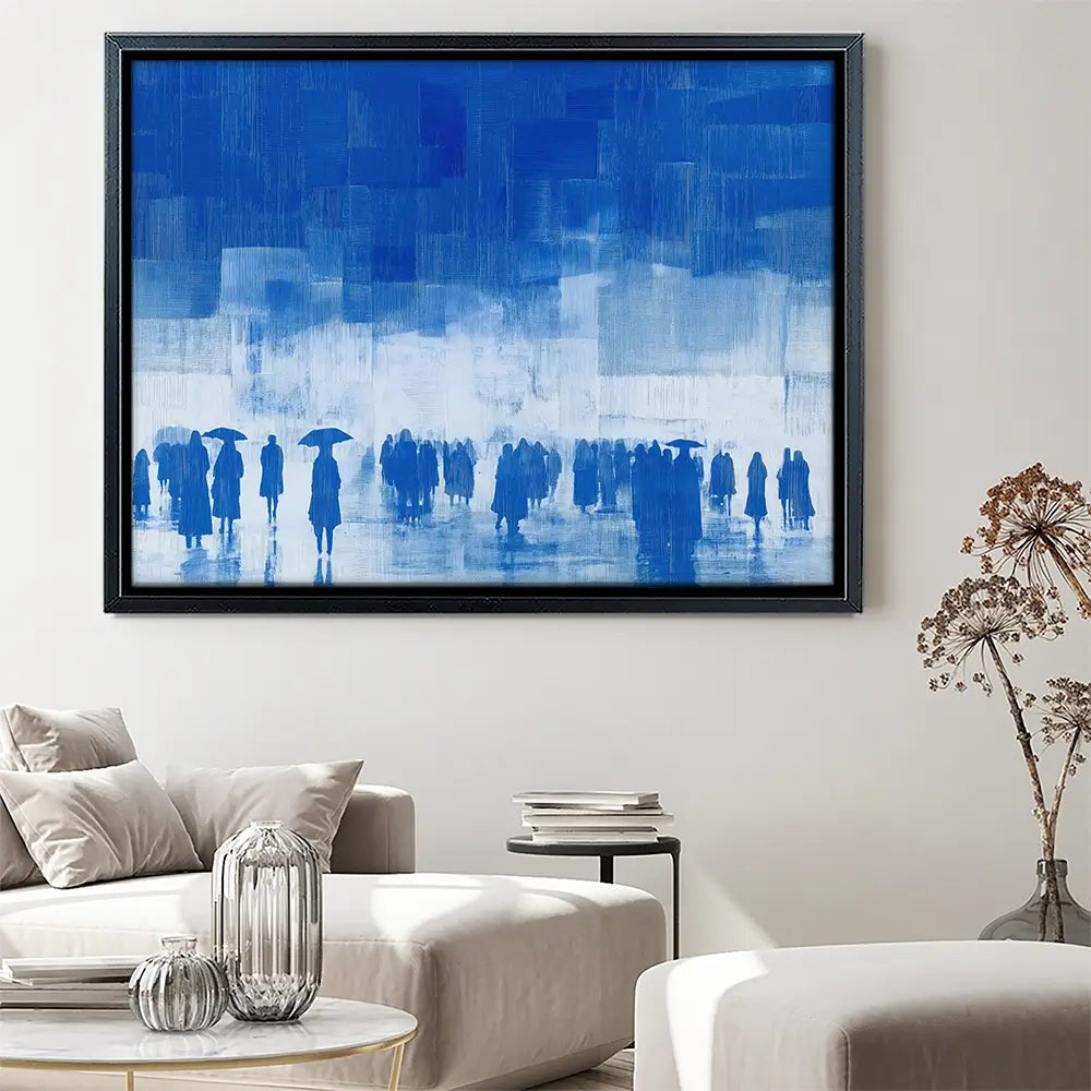 Rainy City Crowd With Umbrellas Canvas Print Rainy City Crowd With Umbrellas Canvas Print wall art product Chromatic Storm Studio