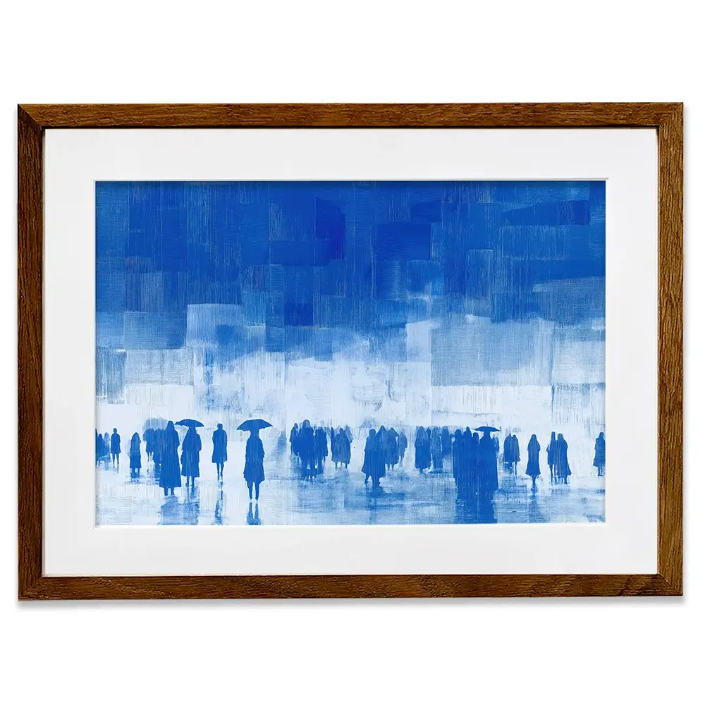 Rainy City Crowd With Umbrellas Framed Art Print Rainy City Crowd With Umbrellas Framed Art Print wall art product Chromatic Storm Studio