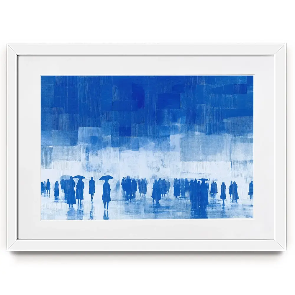 Rainy City Crowd With Umbrellas Framed Art Print Rainy City Crowd With Umbrellas Framed Art Print wall art product Chromatic Storm Studio