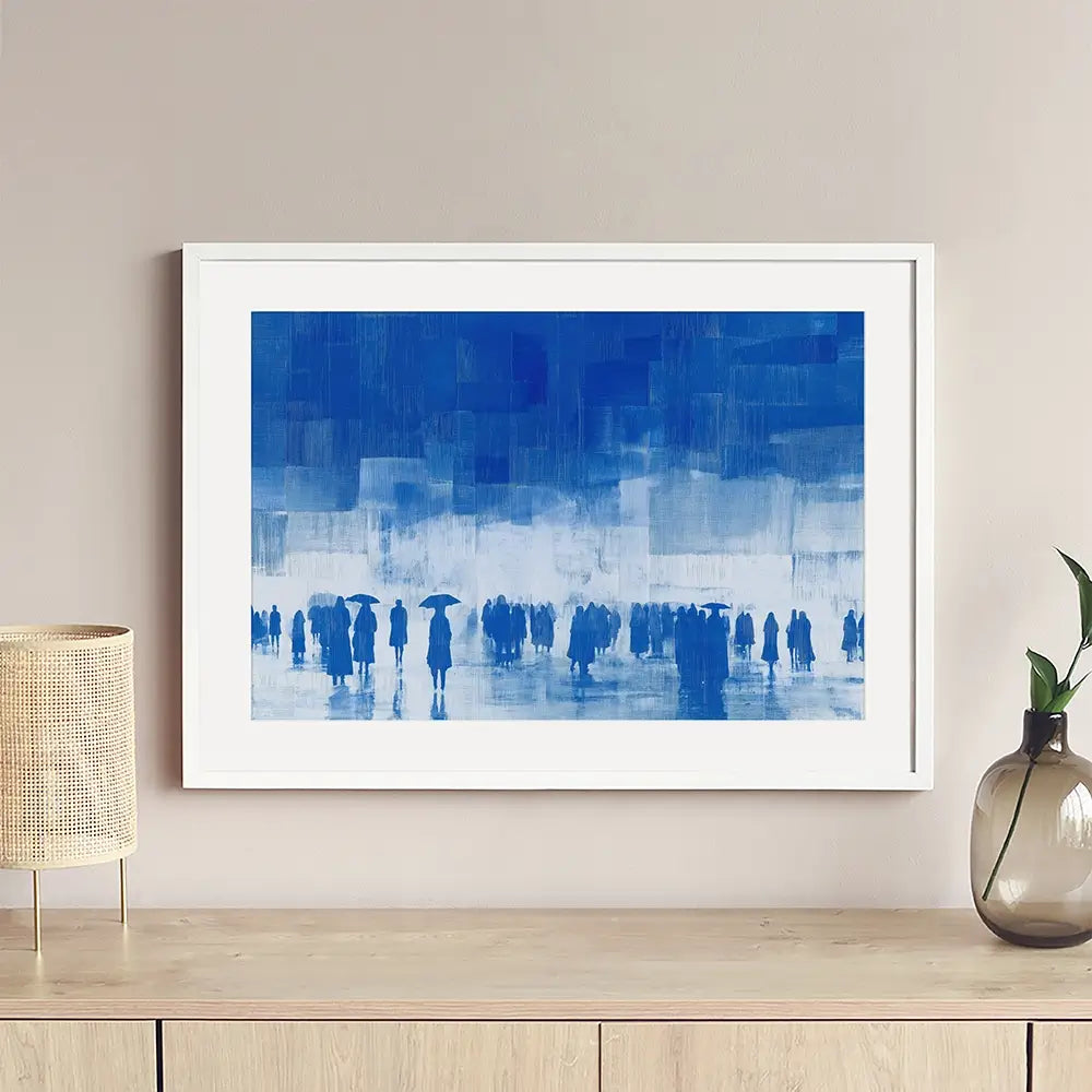 Rainy City Crowd With Umbrellas Framed Art Print Rainy City Crowd With Umbrellas Framed Art Print wall art product Chromatic Storm Studio