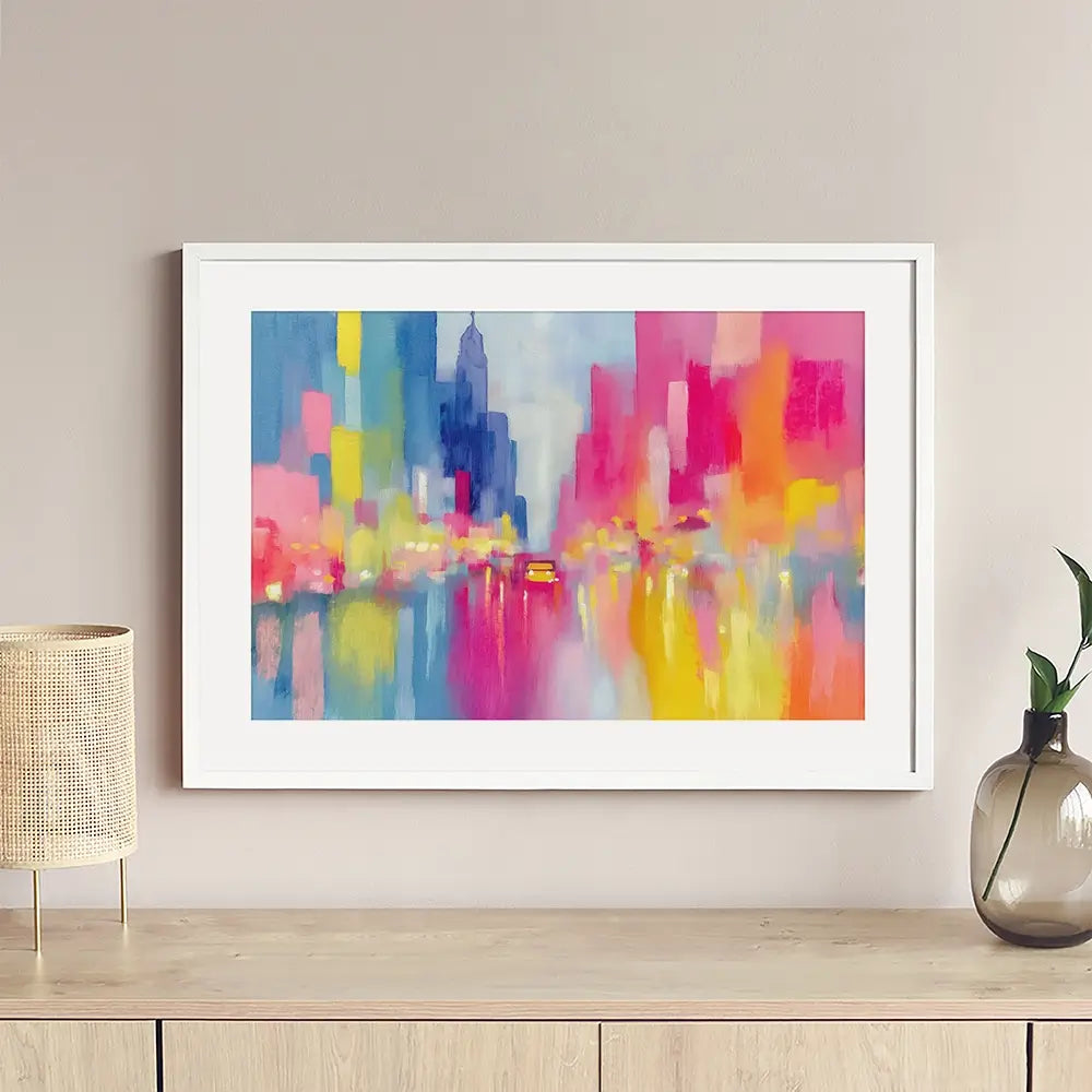 Rainy City Glow Framed Art Print Rainy City Glow Framed Art Print wall art product Chromatic Storm Studio