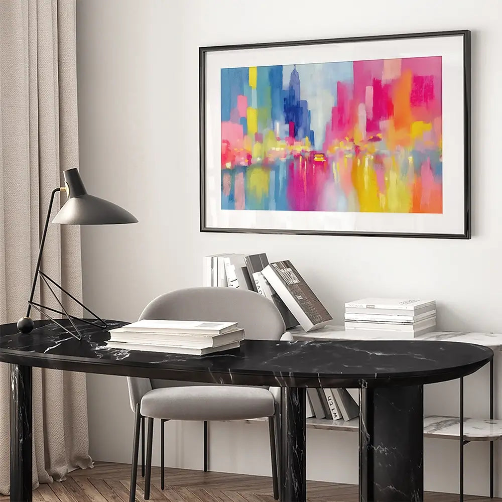 Rainy City Glow Framed Art Print Rainy City Glow Framed Art Print wall art product Chromatic Storm Studio