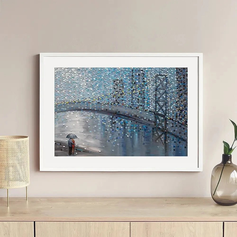 Rainy Date With The Bridge View Framed Art Print Rainy Date With The Bridge View Framed Art Print wall art product Ekaterina Ermilkina