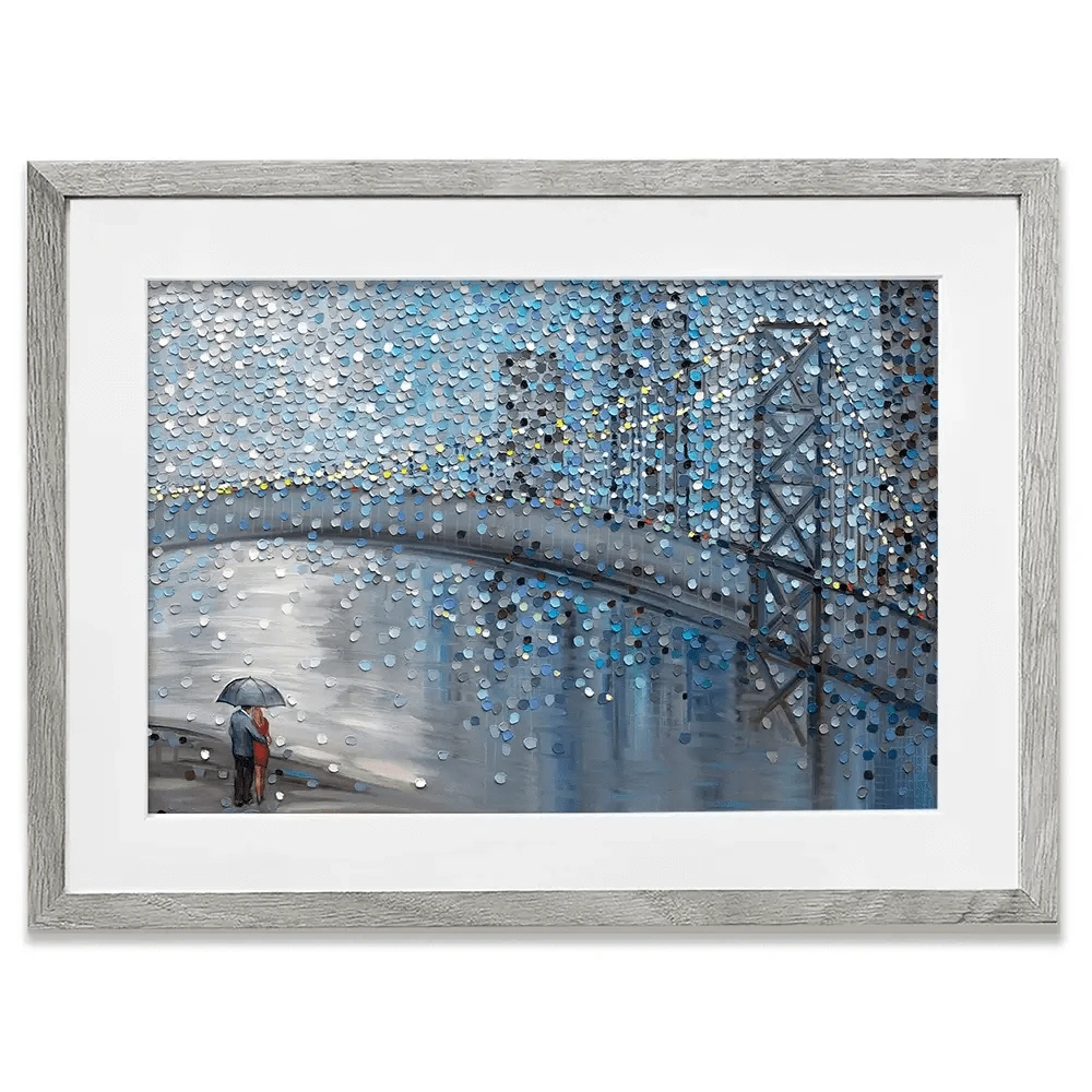 Rainy Date With The Bridge View Framed Art Print Rainy Date With The Bridge View Framed Art Print wall art product Ekaterina Ermilkina