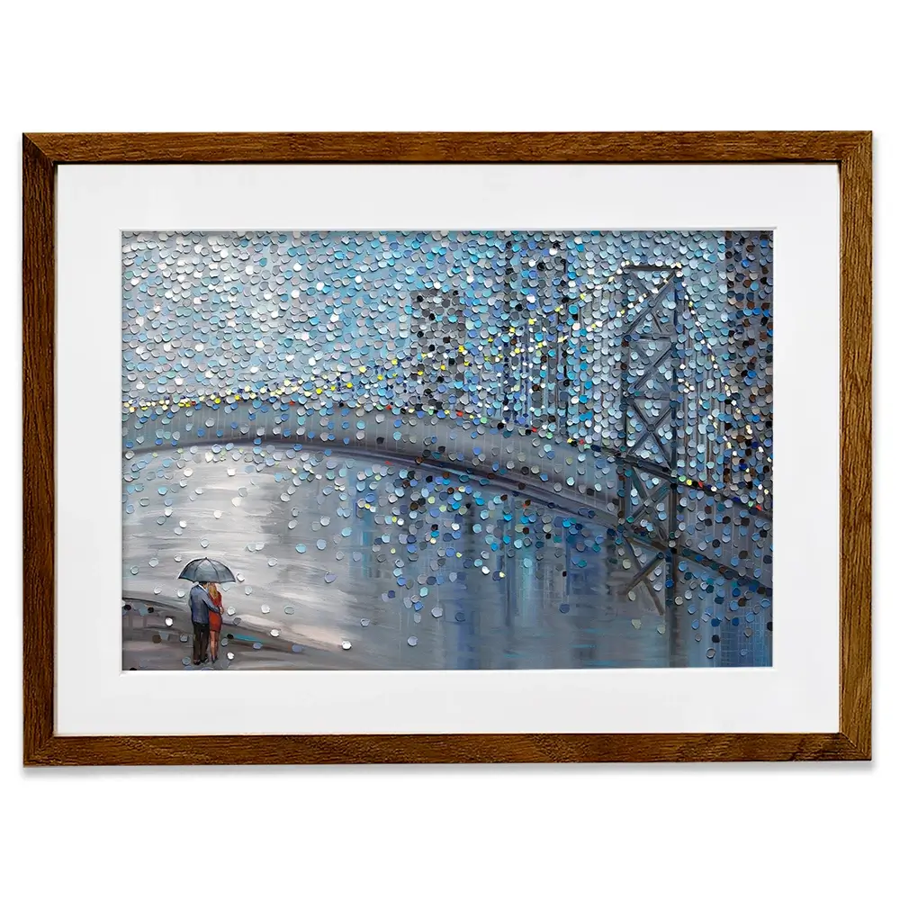 Rainy Date With The Bridge View Framed Art Print Rainy Date With The Bridge View Framed Art Print wall art product Ekaterina Ermilkina