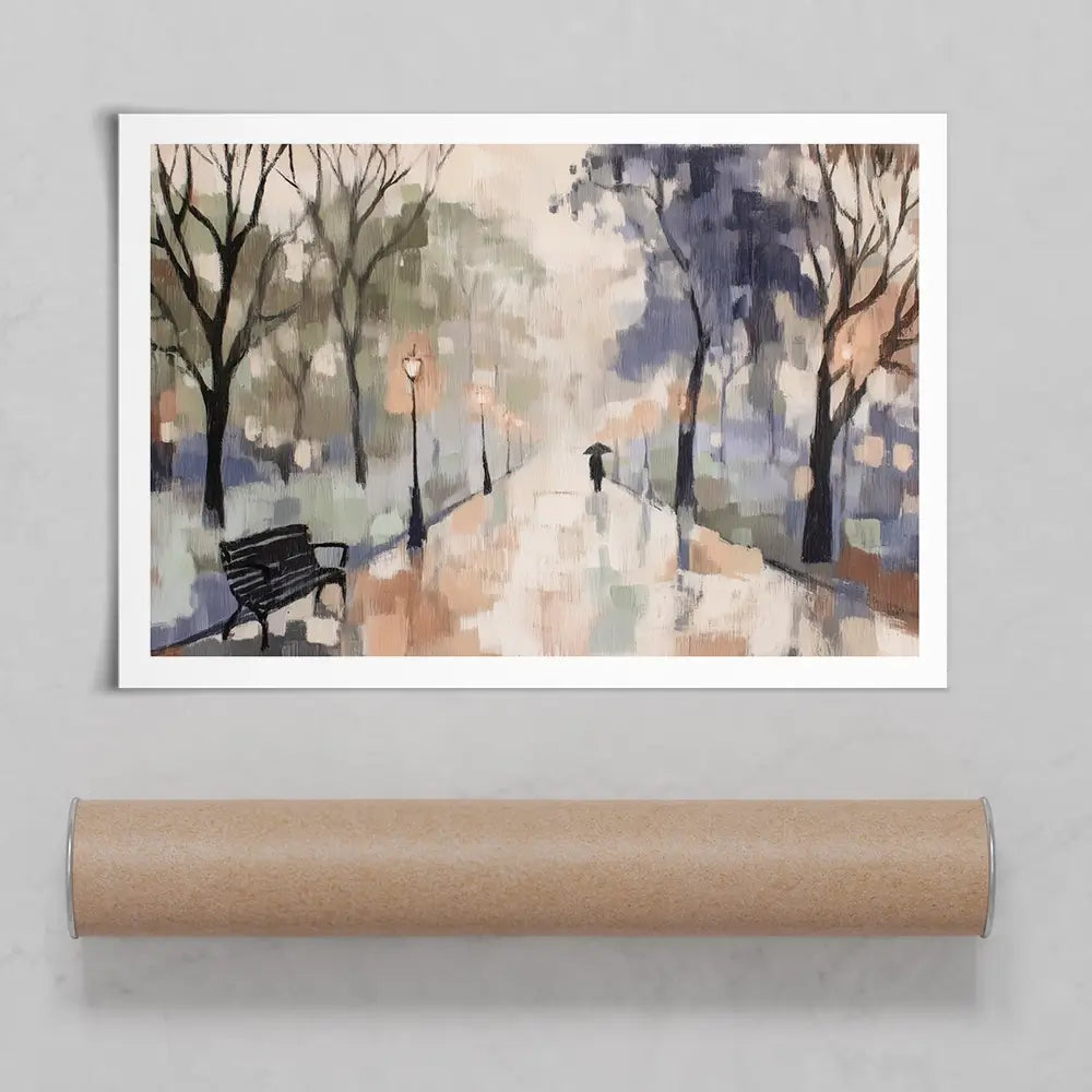 Rainy Day Park Stroll Art Print Rainy Day Park Stroll Art Print wall art product Chromatic Storm Studio