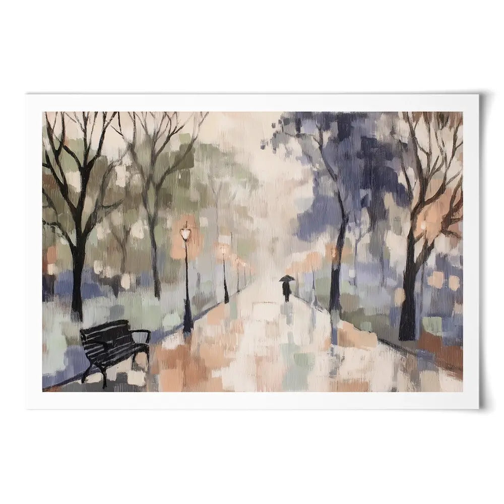 Rainy Day Park Stroll Art Print Rainy Day Park Stroll Art Print wall art product Chromatic Storm Studio