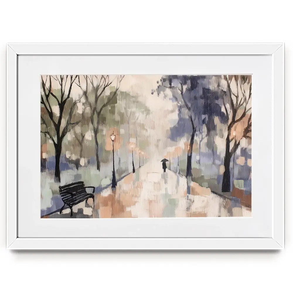 Rainy Day Park Stroll Framed Art Print Rainy Day Park Stroll Framed Art Print wall art product Chromatic Storm Studio