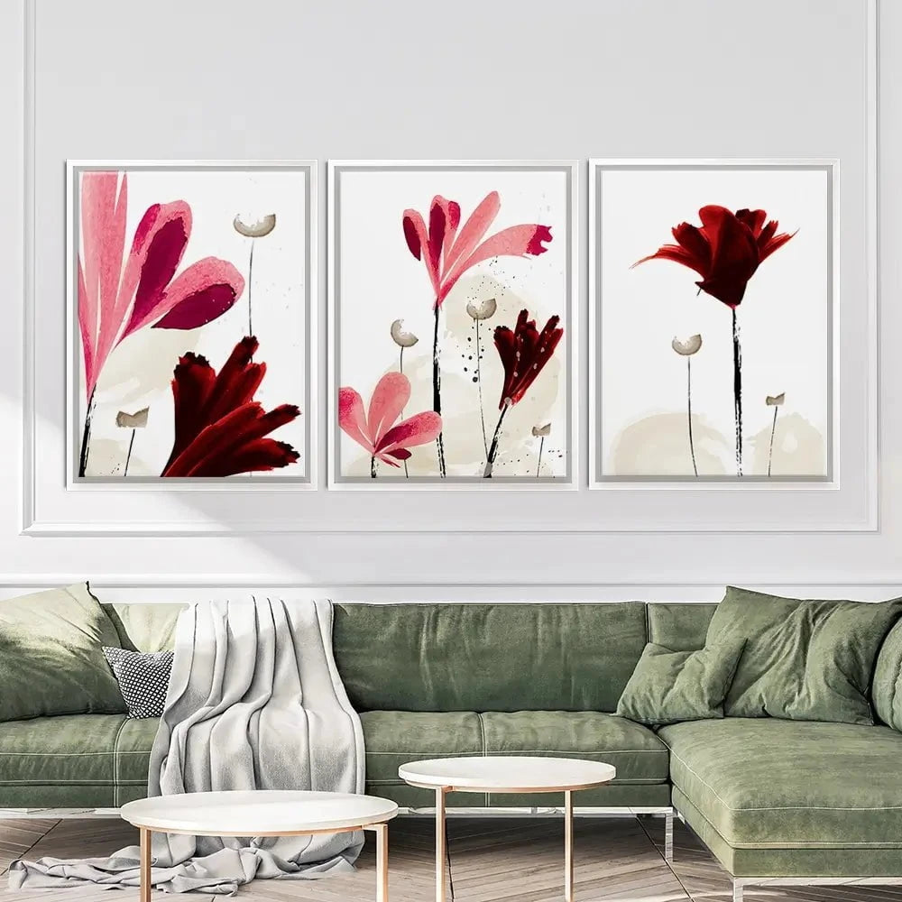 Red And Pink Flowers Trio Canvas Print Red And Pink Flowers Trio Canvas Print wall art product Mohammadreza Zeidabadi / Shutterstock