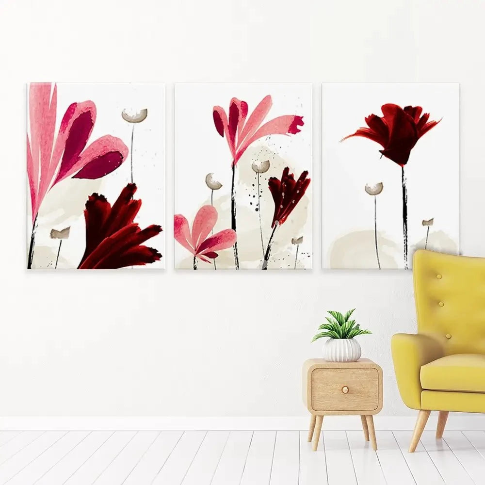 Red And Pink Flowers Trio Canvas Print Red And Pink Flowers Trio Canvas Print wall art product Mohammadreza Zeidabadi / Shutterstock