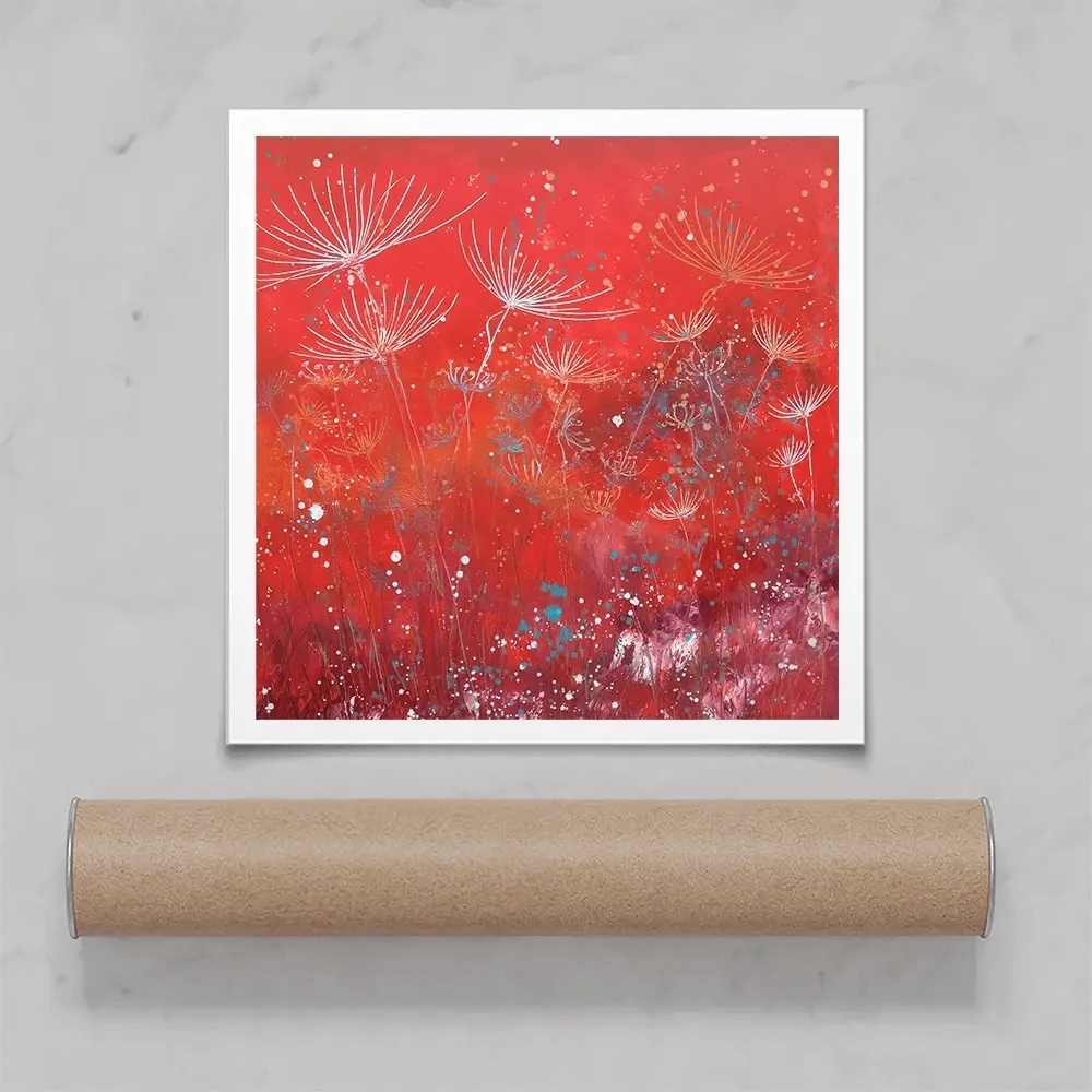 Red Dandelion Dance Square Art Print Red Dandelion Dance Square Art Print wall art product Laure Bury