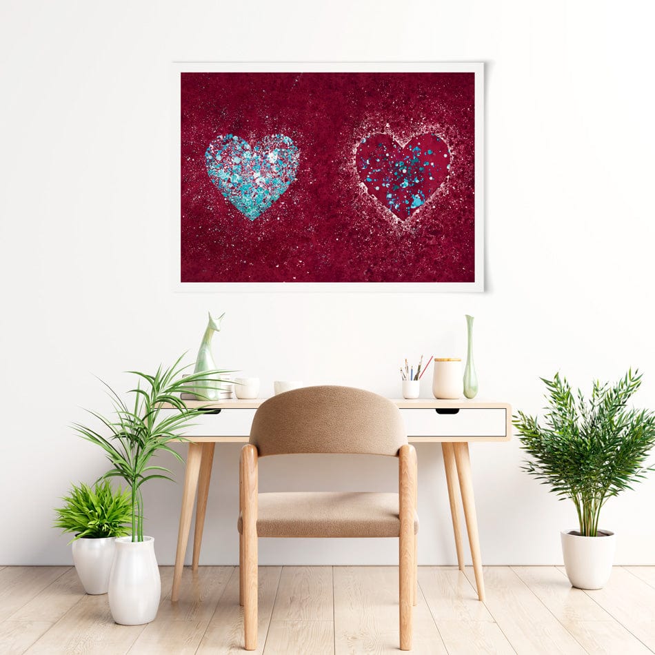 Red Hearts Splatter Art Print wall art product / Shutterstock
